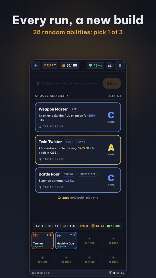 Draft: pick one of three random abilities
